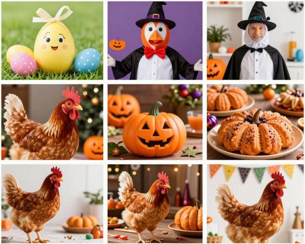 Chickens celebrating different holidays throughout the year Chickens celebrating different holidays throughout the year