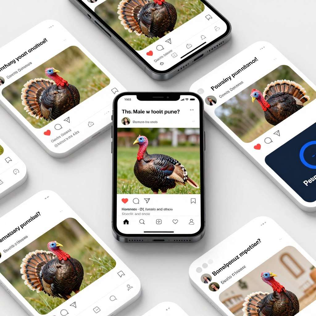 Collection of social media post mockups featuring turkey pun captions Collection of social media post mockups featuring turkey pun captions