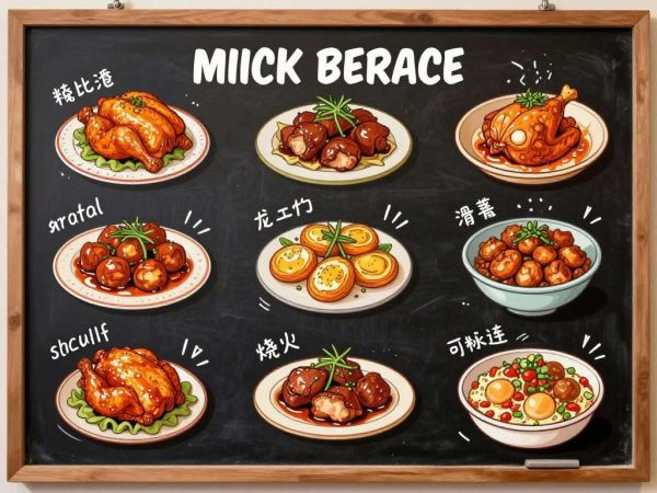 Funny illustration of chicken dishes with pun captions Funny illustration of chicken dishes with pun captions
