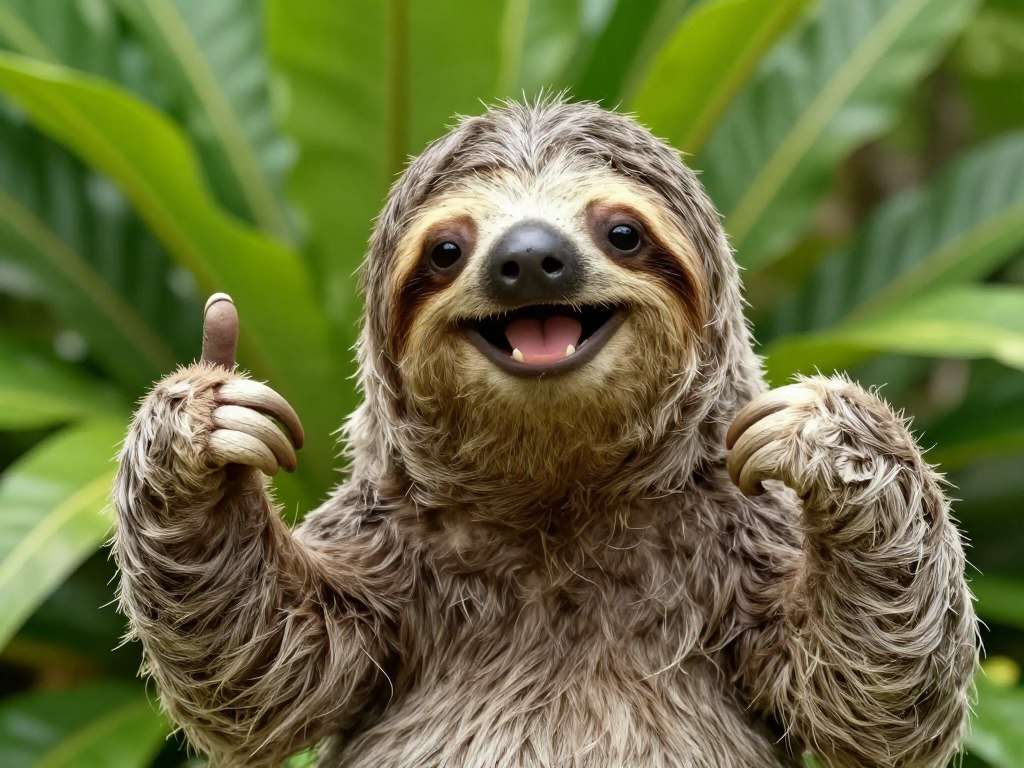 Sloth giving thumbs up gesture with cheerful expression