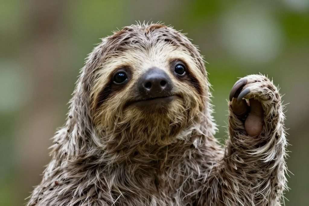 Sloth with curious questioning expression looking at camera Sloth with curious questioning expression looking at camera
