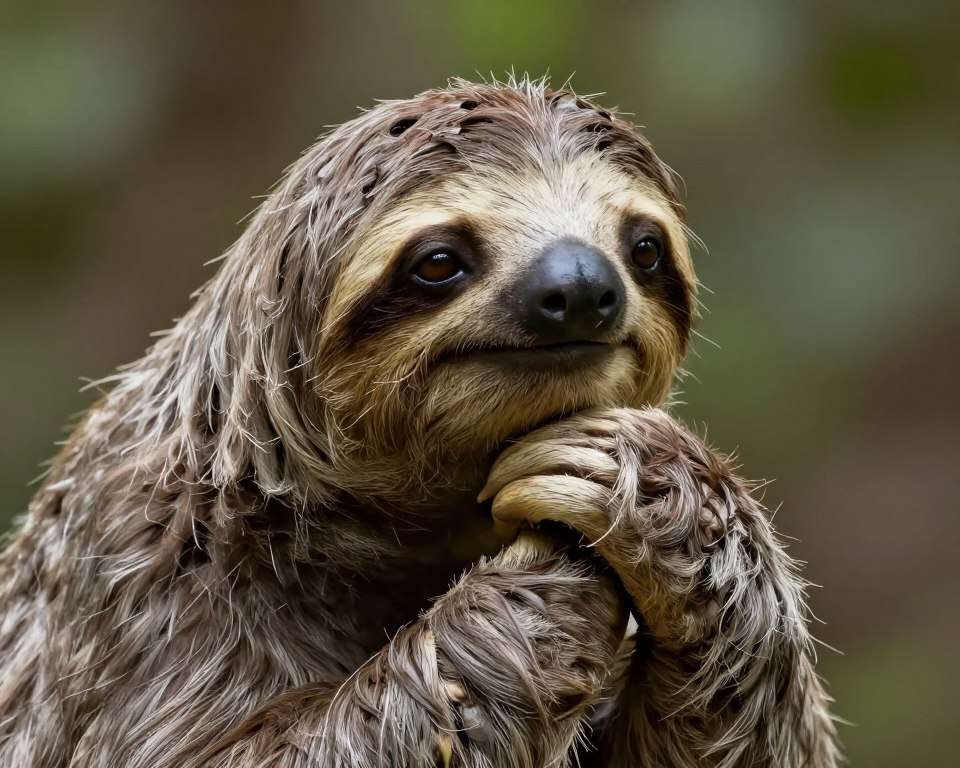 Sloth with thoughtful expression appearing to contemplate deeply Sloth with thoughtful expression appearing to contemplate deeply