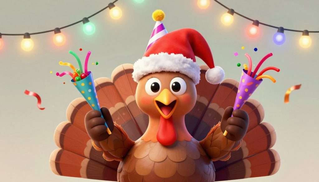 Turkey wearing Christmas hat and New Year's party accessories Turkey wearing Christmas hat and New Year's party accessories