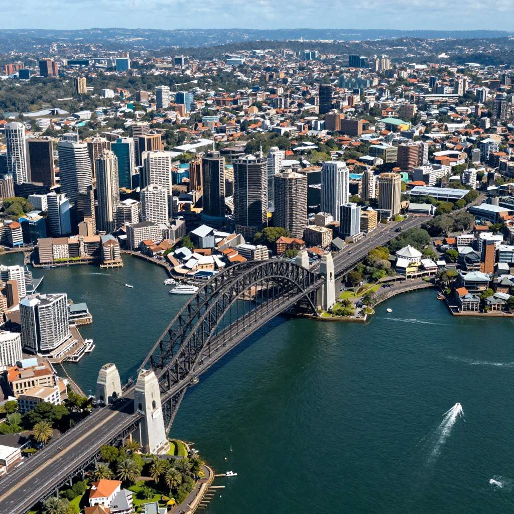 Aerial view of Sydney from Harbour Bridge Aerial view of Sydney from Harbour Bridge
