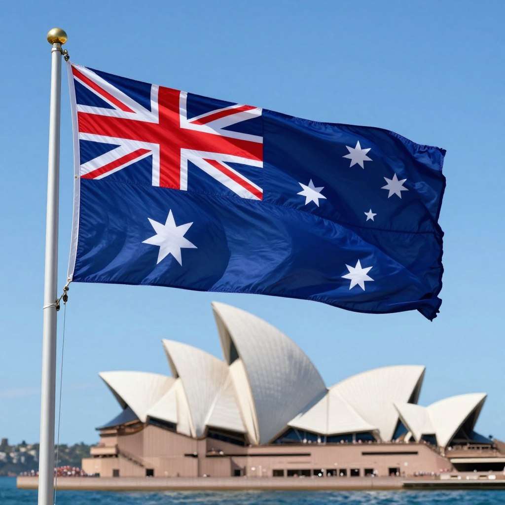 Australian flag waving in Sydney Australian flag waving in Sydney
