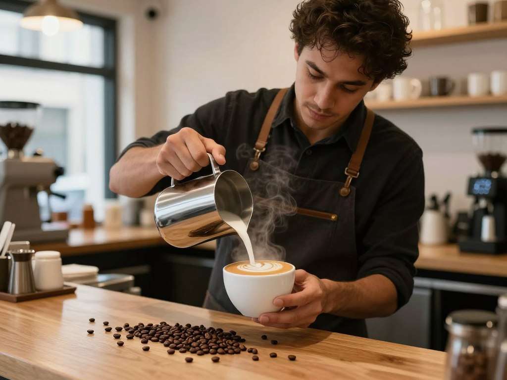 Barista creating latte art in Melbourne cafe