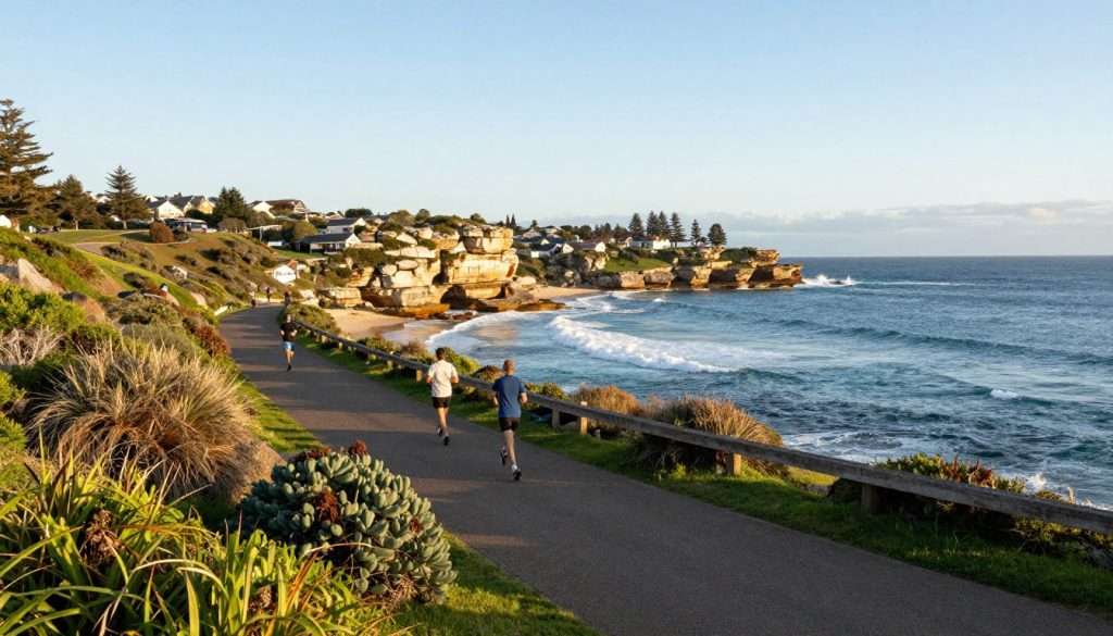Bondi Beach coastal walk with joggers Bondi Beach coastal walk with joggers