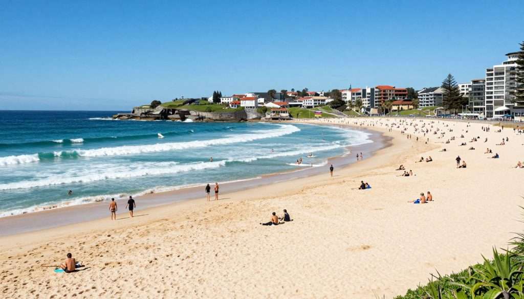 Bondi Beach crowded with beachgoers and surfers Bondi Beach crowded with beachgoers and surfers