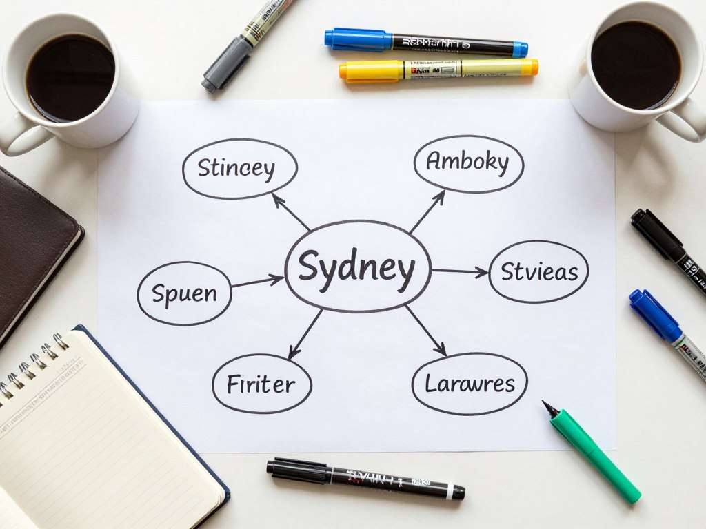 Brainstorming word map with Sydney themes Brainstorming word map with Sydney themes
