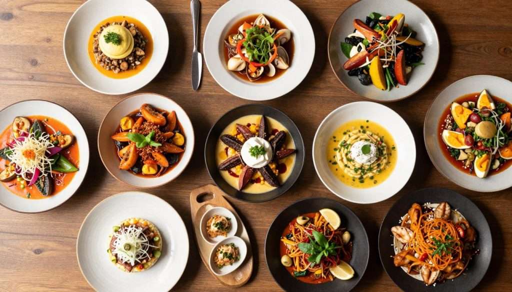 Diverse food spread at Sydney restaurant Diverse food spread at Sydney restaurant