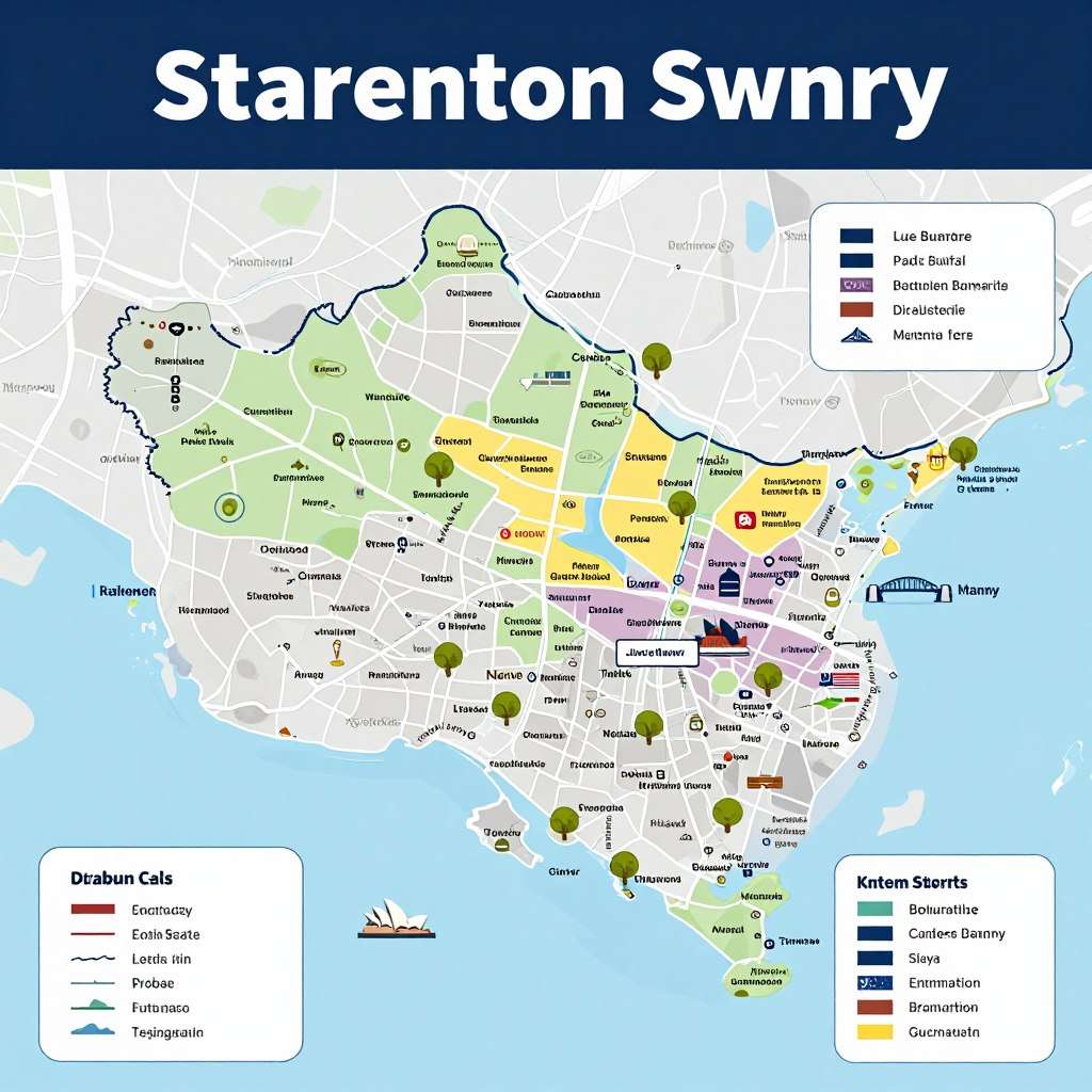 Educational map of Sydney with landmarks Educational map of Sydney with landmarks