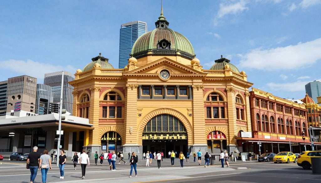 Federation Square Melbourne with Flinders Street Station