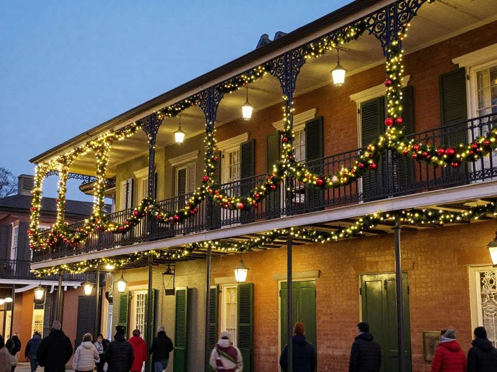 French Quarter decorated for Christmas with lights and decorations French Quarter decorated for Christmas with lights and decorations