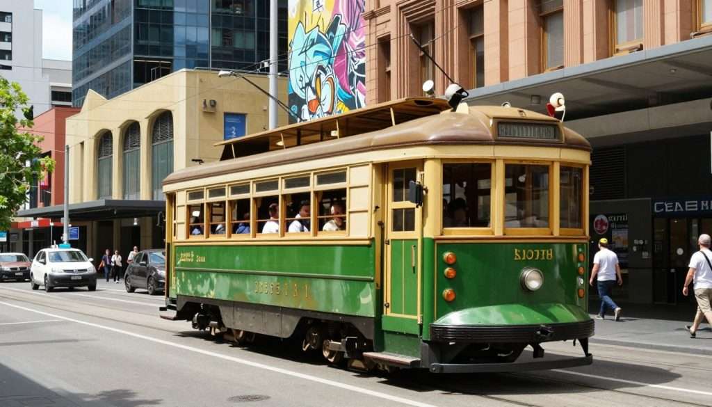 Historic Melbourne tram on city street