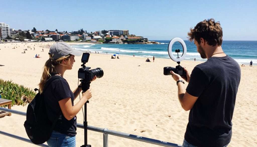 Influencer creating content at Bondi Beach Influencer creating content at Bondi Beach