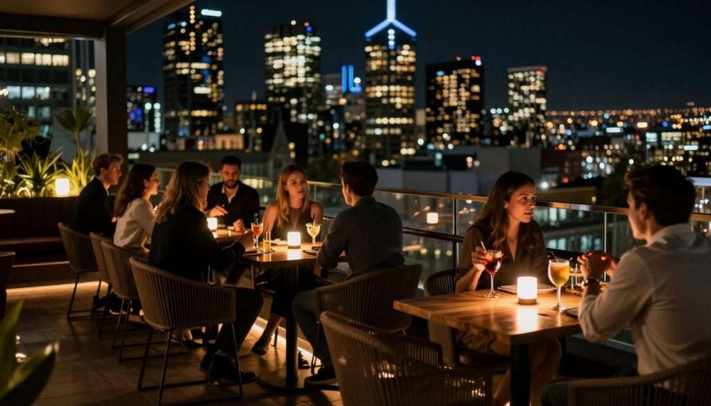 Melbourne rooftop bar at night