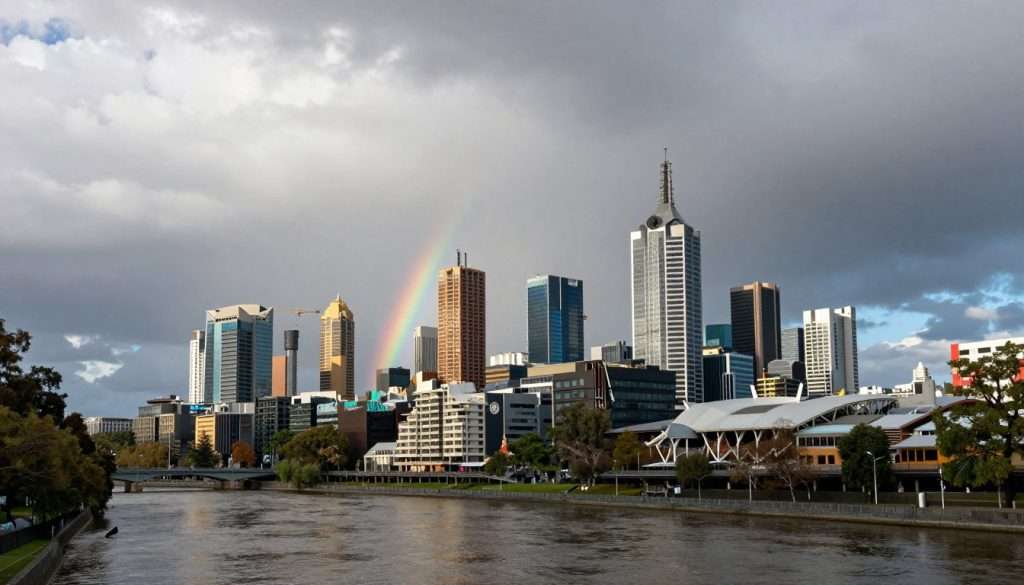 Melbourne skyline with dramatic weather clouds