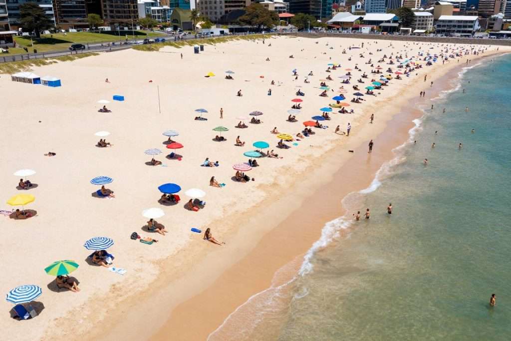 Summer beach scene Sydney crowded with people Summer beach scene Sydney crowded with people