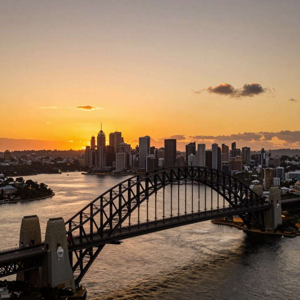 Sunset view from top of Harbour Bridge Sunset view from top of Harbour Bridge