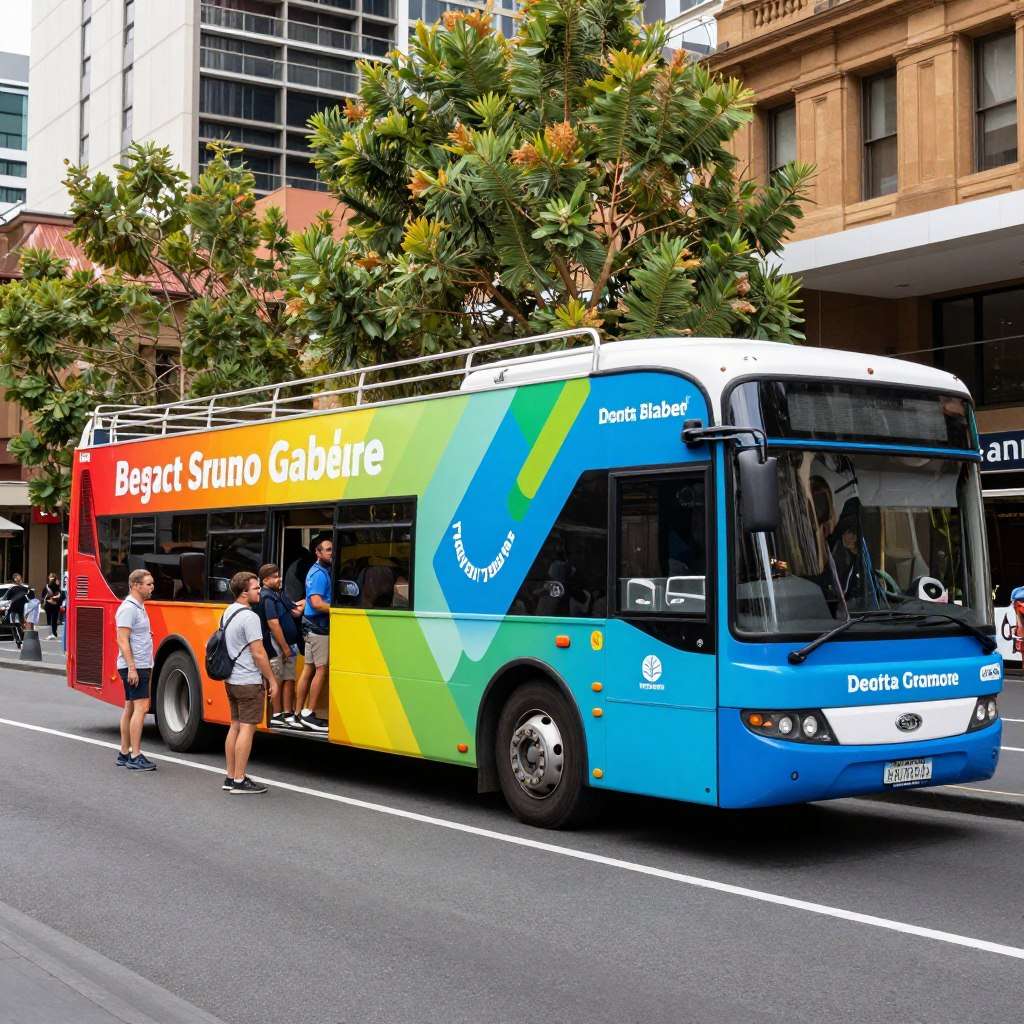 Sydney tour bus with creative branding Sydney tour bus with creative branding