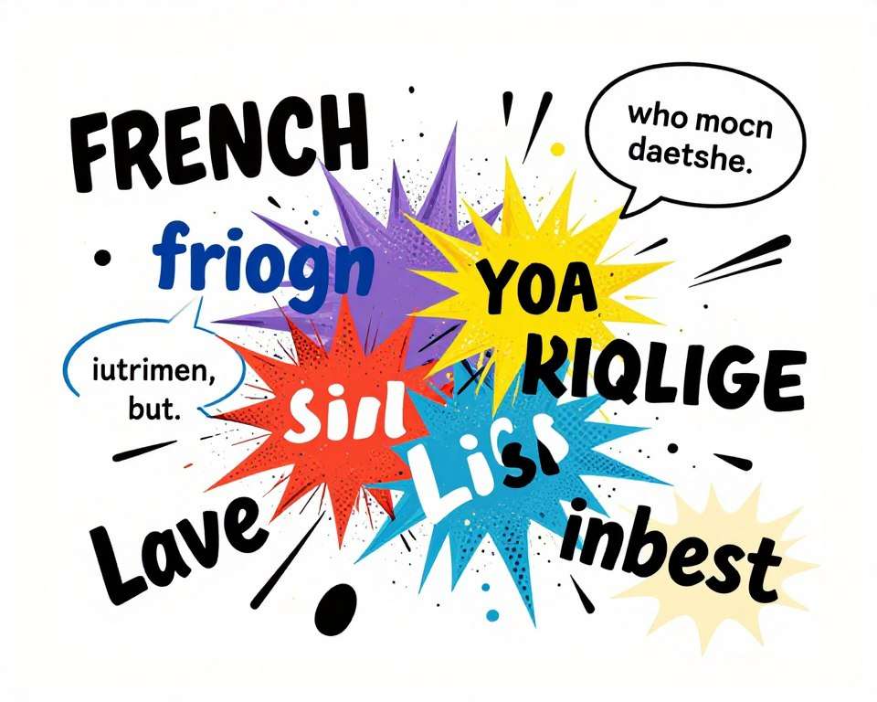 French and English word bubbles colliding French and English word bubbles colliding